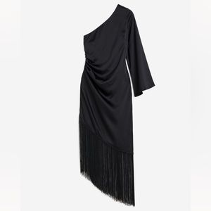 H&M One Shoulder Dress With Fringe Trim